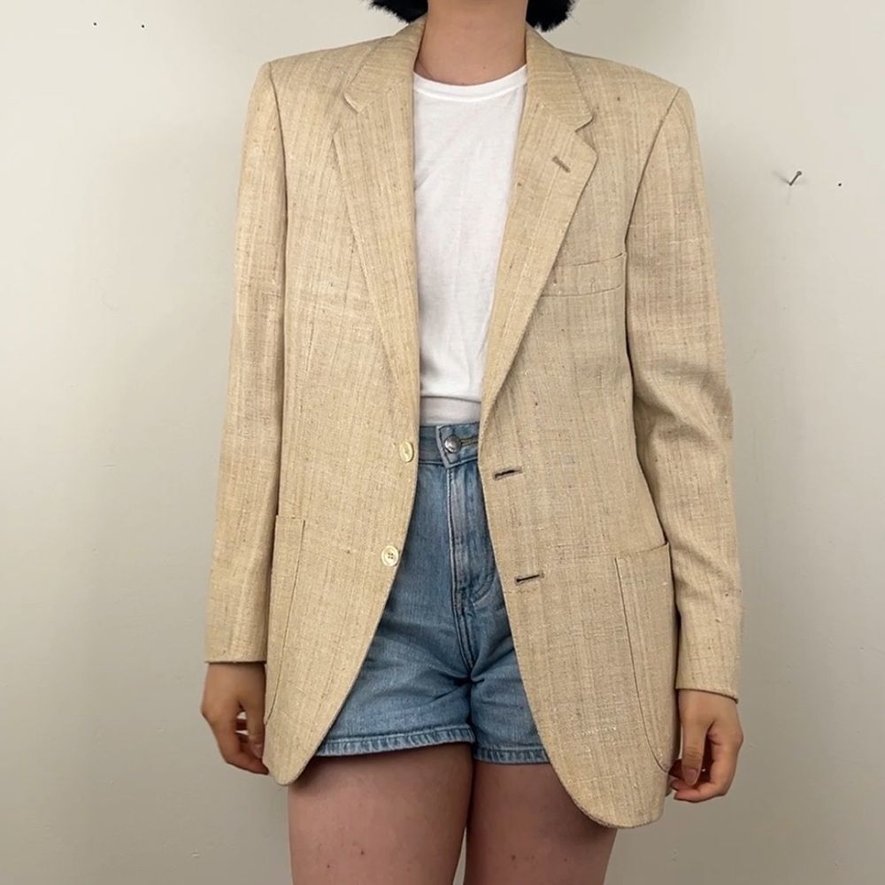 Vintage Lanvin Beige Silk Tailored Boyfriend Blazer Jacket